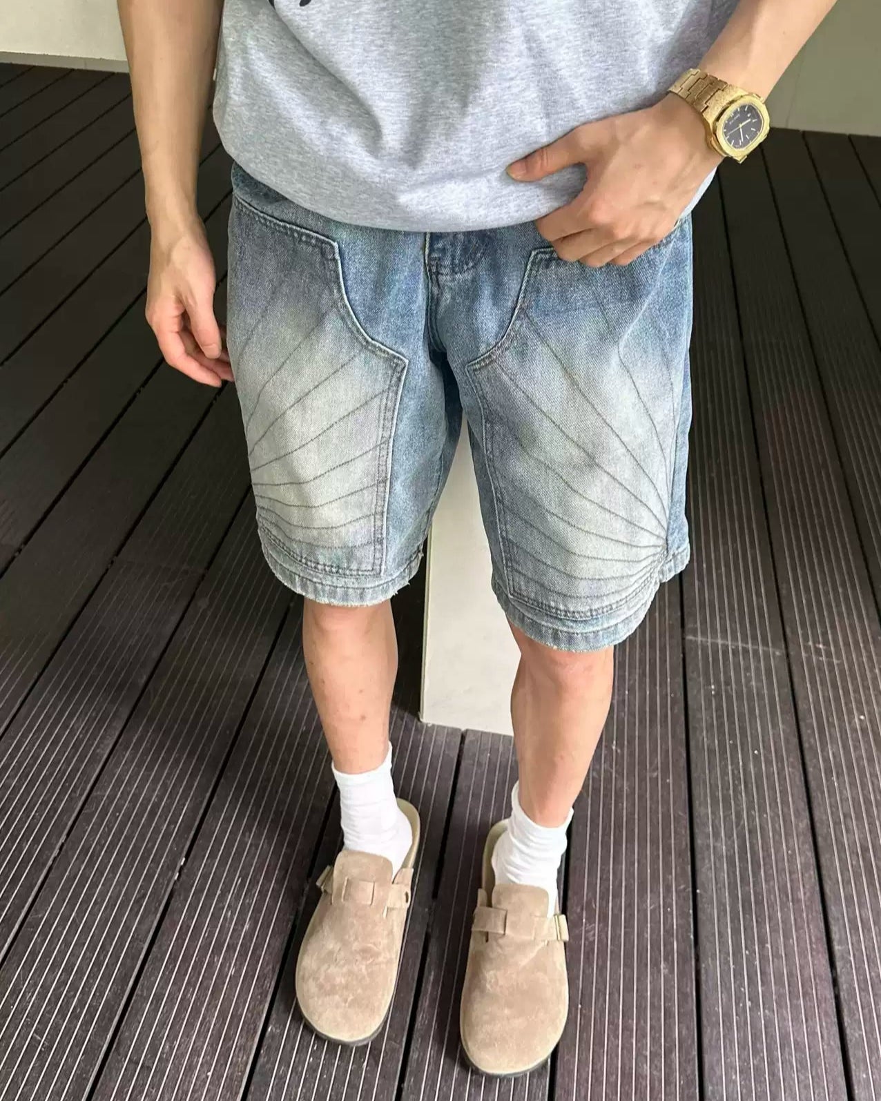Sunburst Denim Shorts