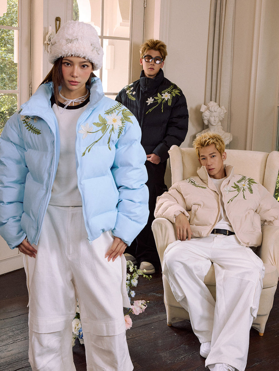 Floral Embroidered Puffer Jacket