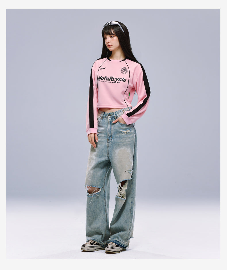 MotoRcycle Racing Long Sleeve Crop Top