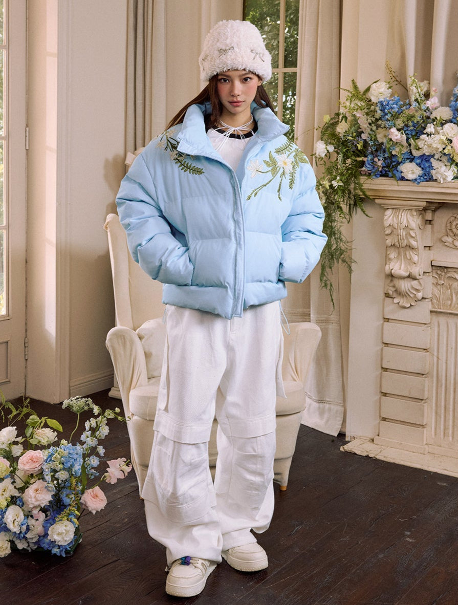 Floral Embroidered Puffer Jacket