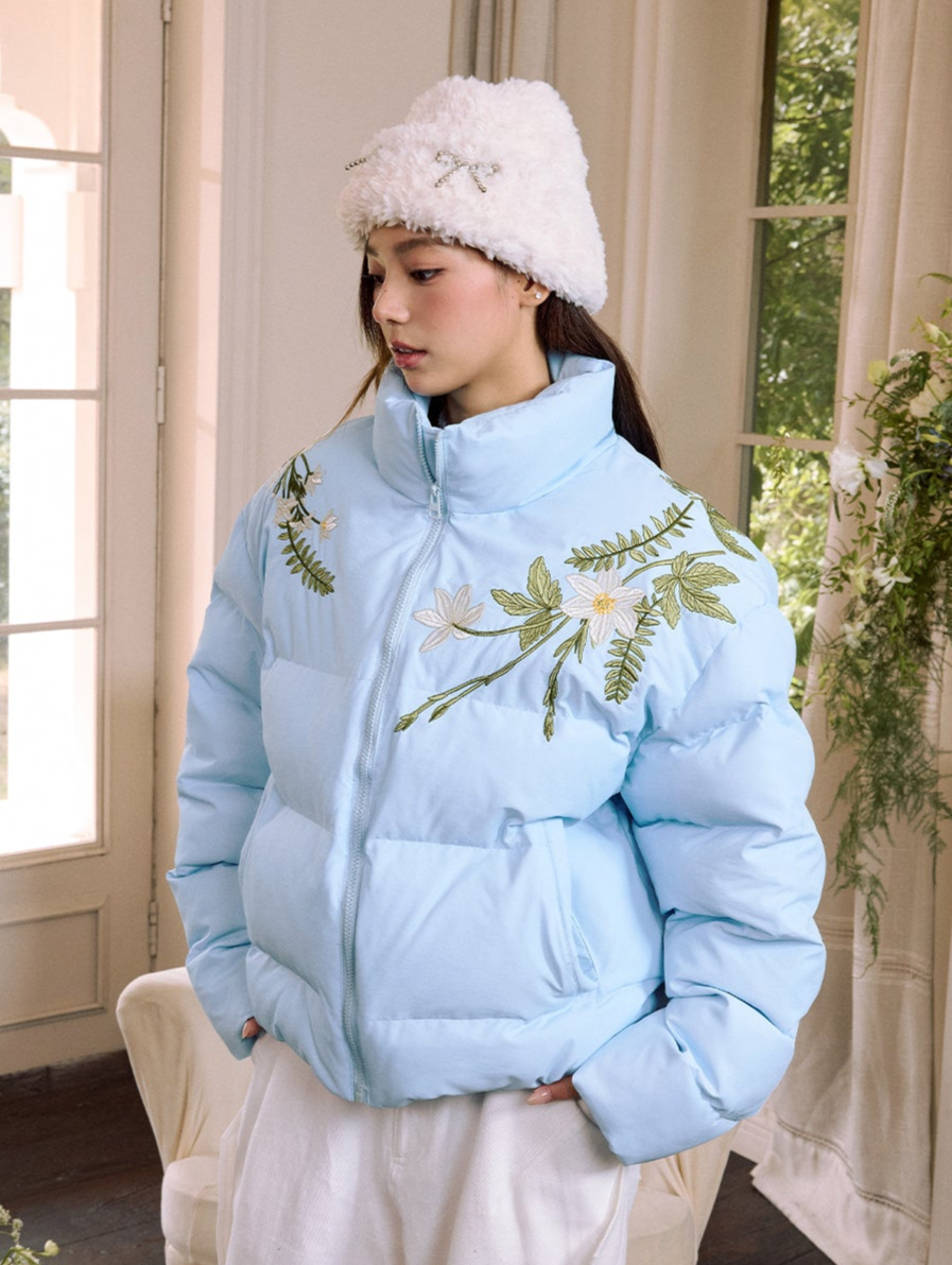 Floral Embroidered Puffer Jacket