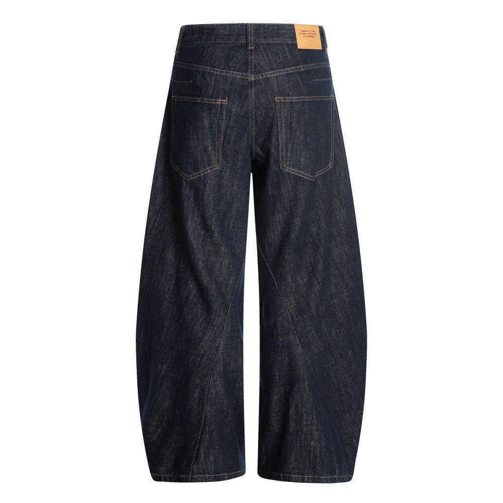 Profile scimitar wide leg jeans for men European and American high street deconstructed splicing design arc sickle loose trousers image 2