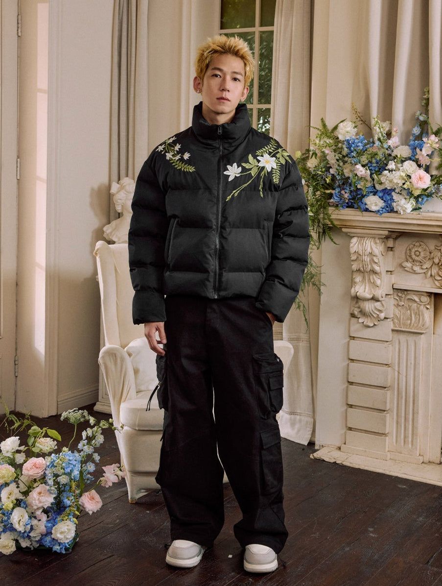 Floral Embroidered Puffer Jacket