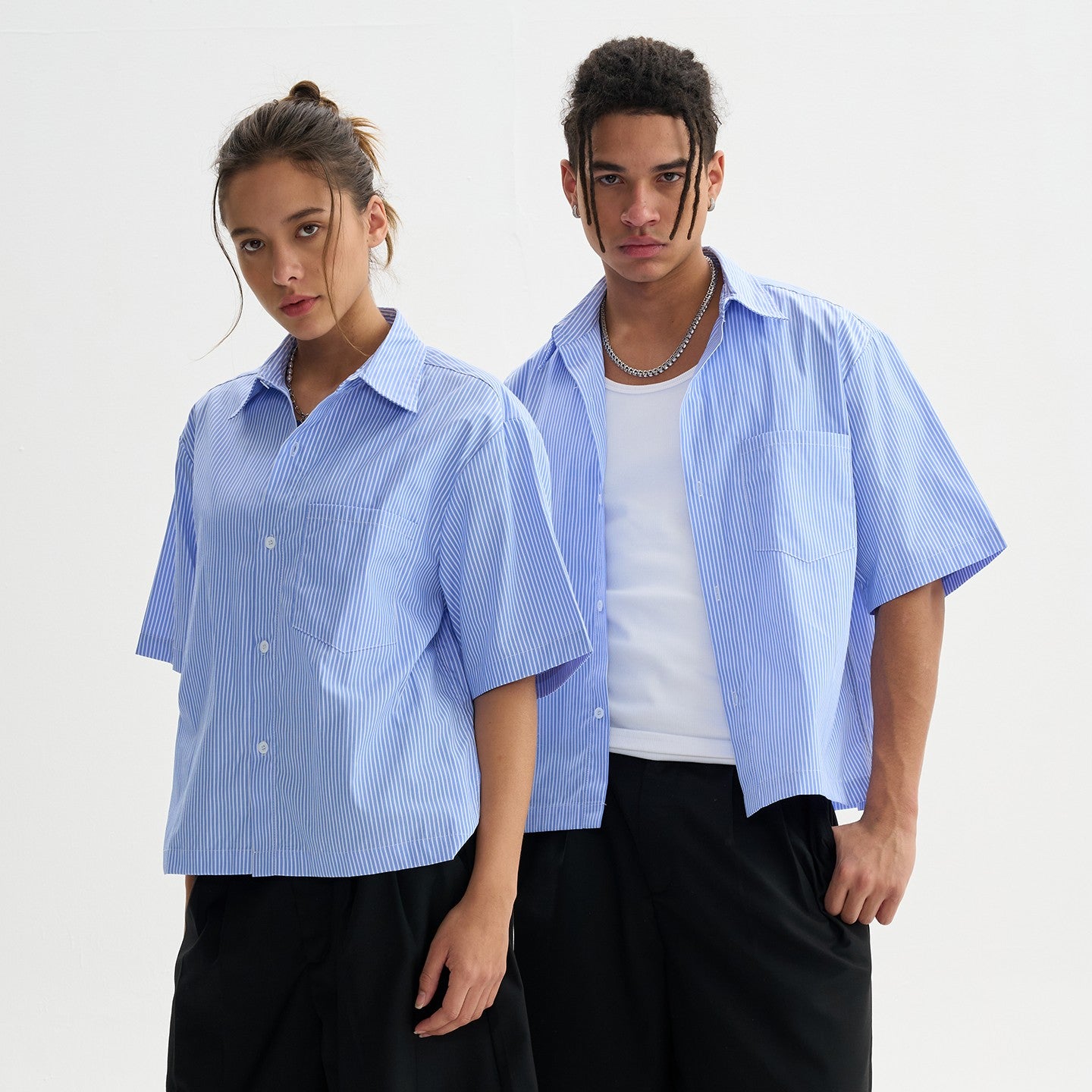 Cropped Plaid Short Sleeve Shirts