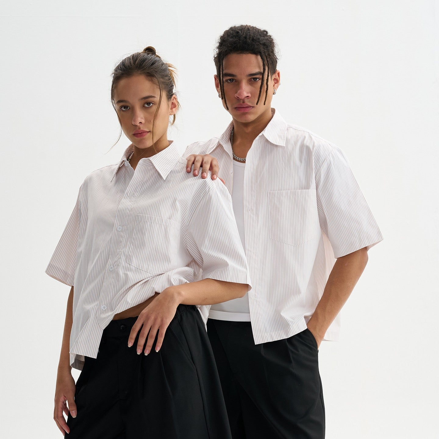 Cropped Plaid Short Sleeve Shirts