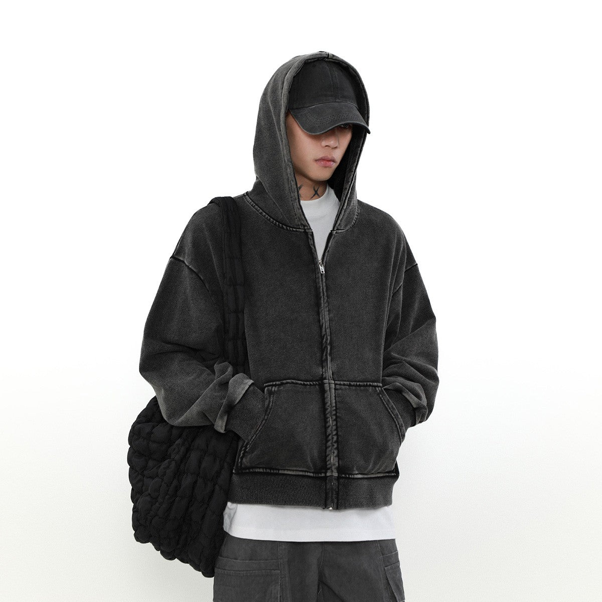 Distressed Zip Hoodie