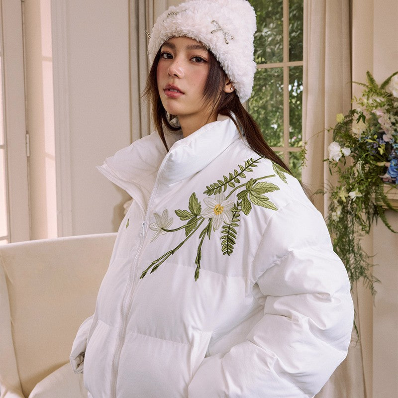Floral Embroidered Puffer Jacket