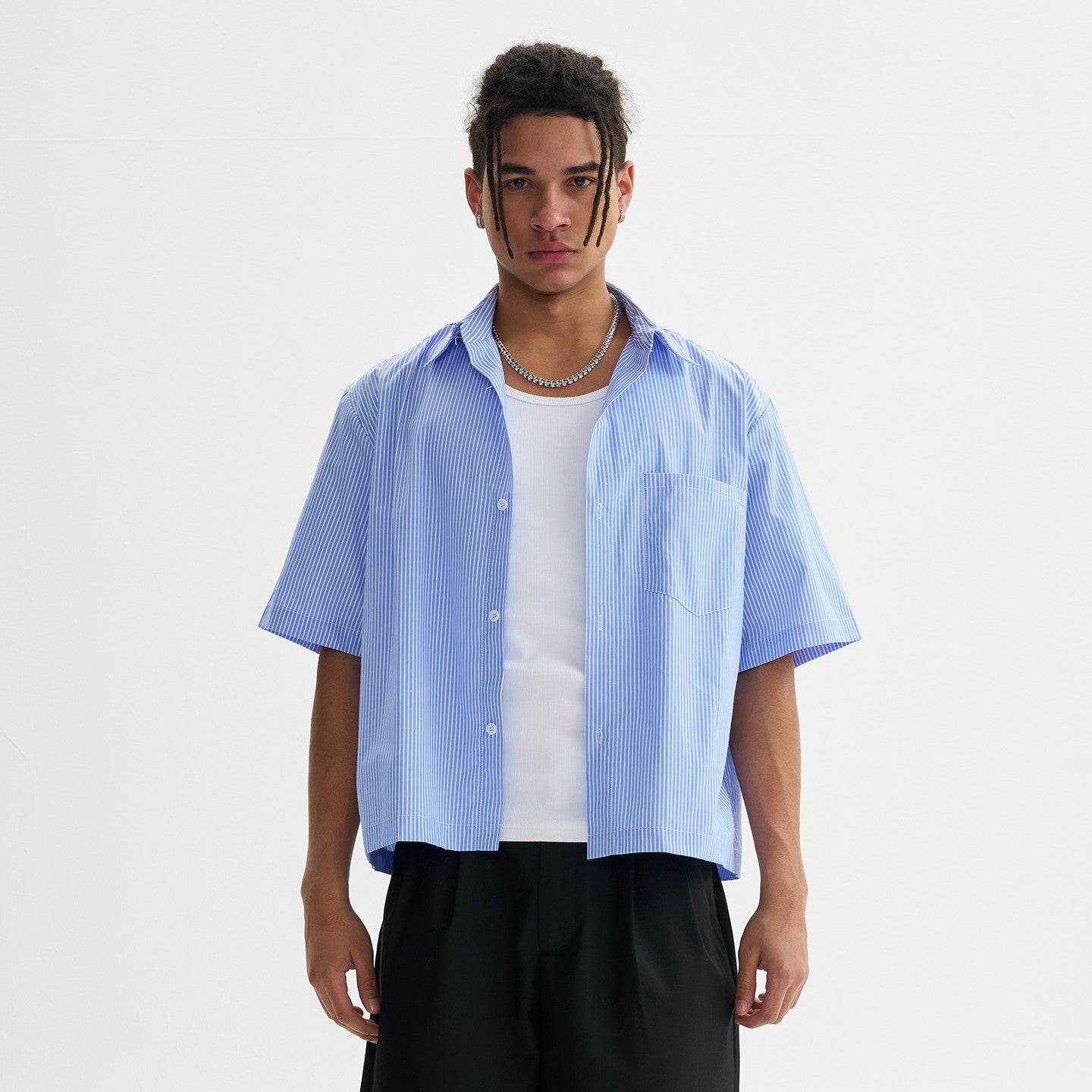 Cropped Plaid Short Sleeve Shirts