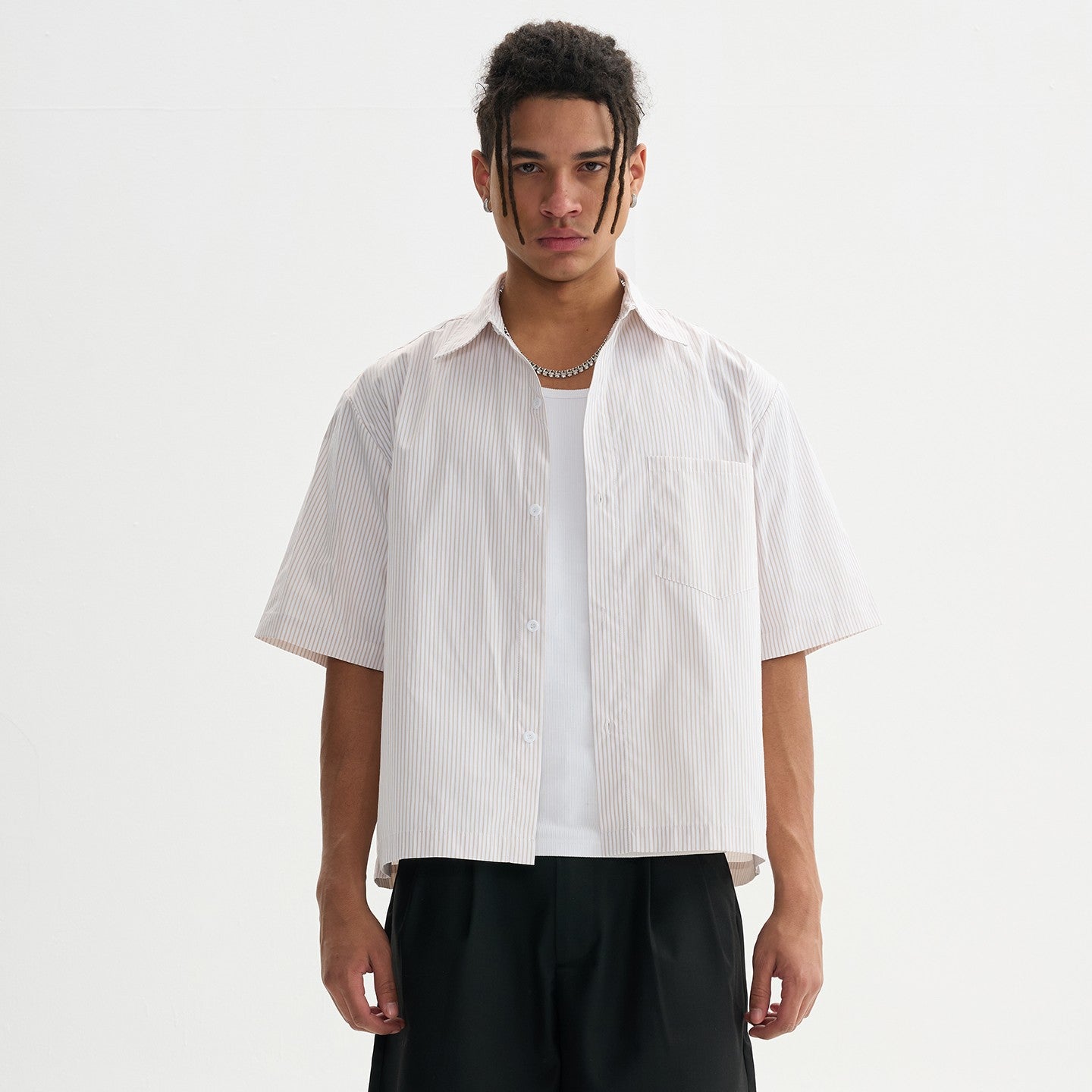 Cropped Plaid Short Sleeve Shirts