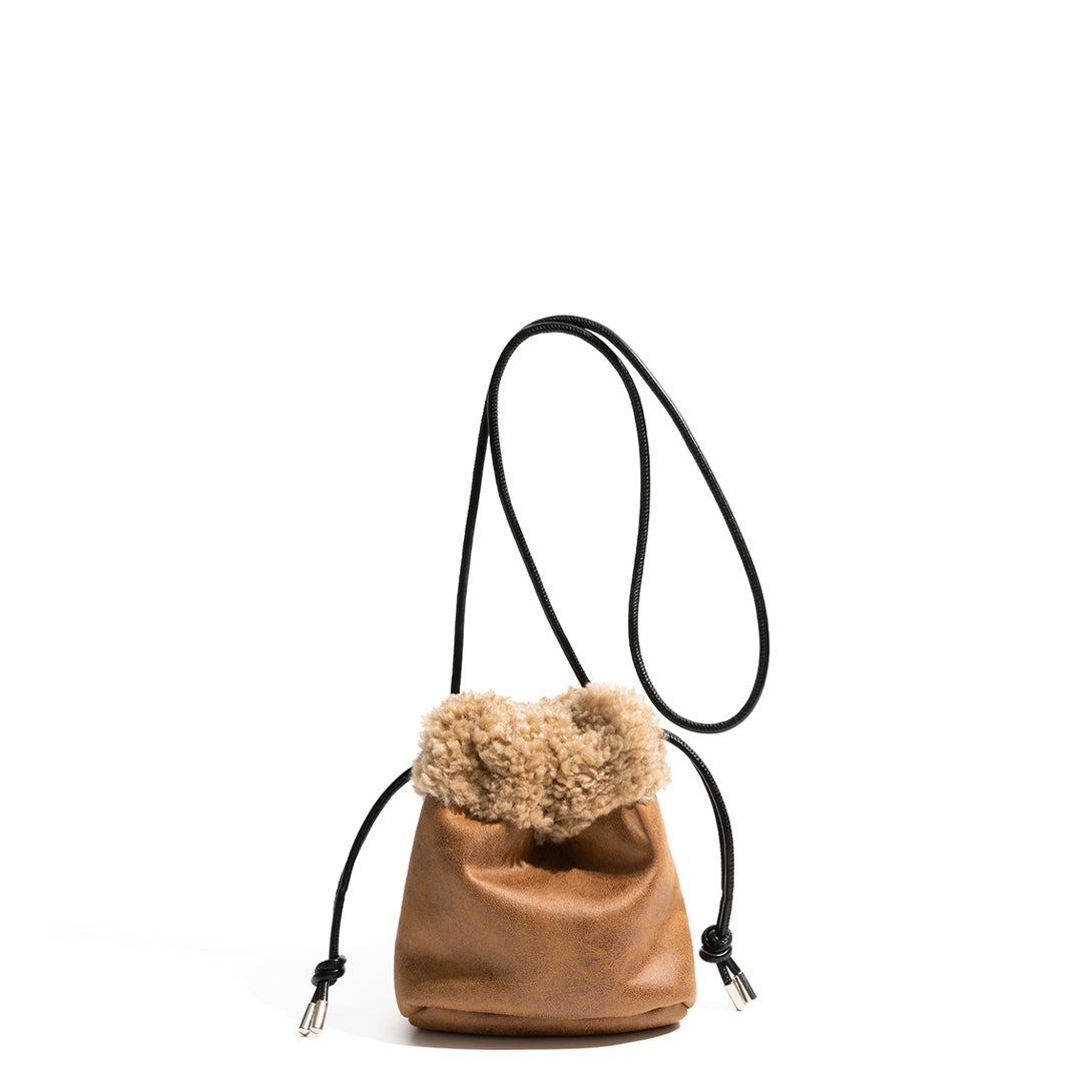 Faux Fur Bucket Messenger Bag