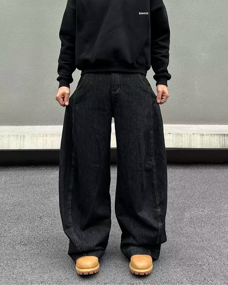 Washed Denim Curved Pants main image 1
