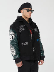 Woolen Embroidered Leather Jacket