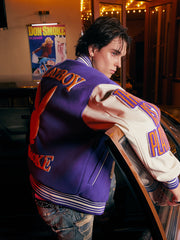 Embroidery Patchwork Leather Varsity Jacket