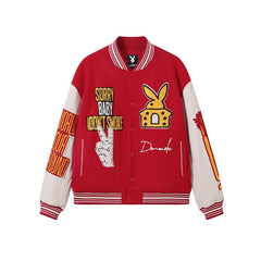 Embroidery Patchwork Leather Varsity Jacket