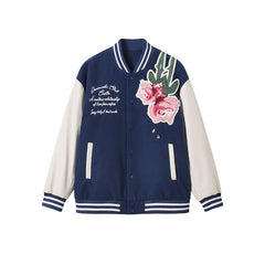 Floral Embroidery Varsity Jacket