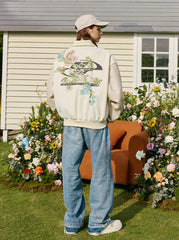 Floral Embroidery Baseball Jacket