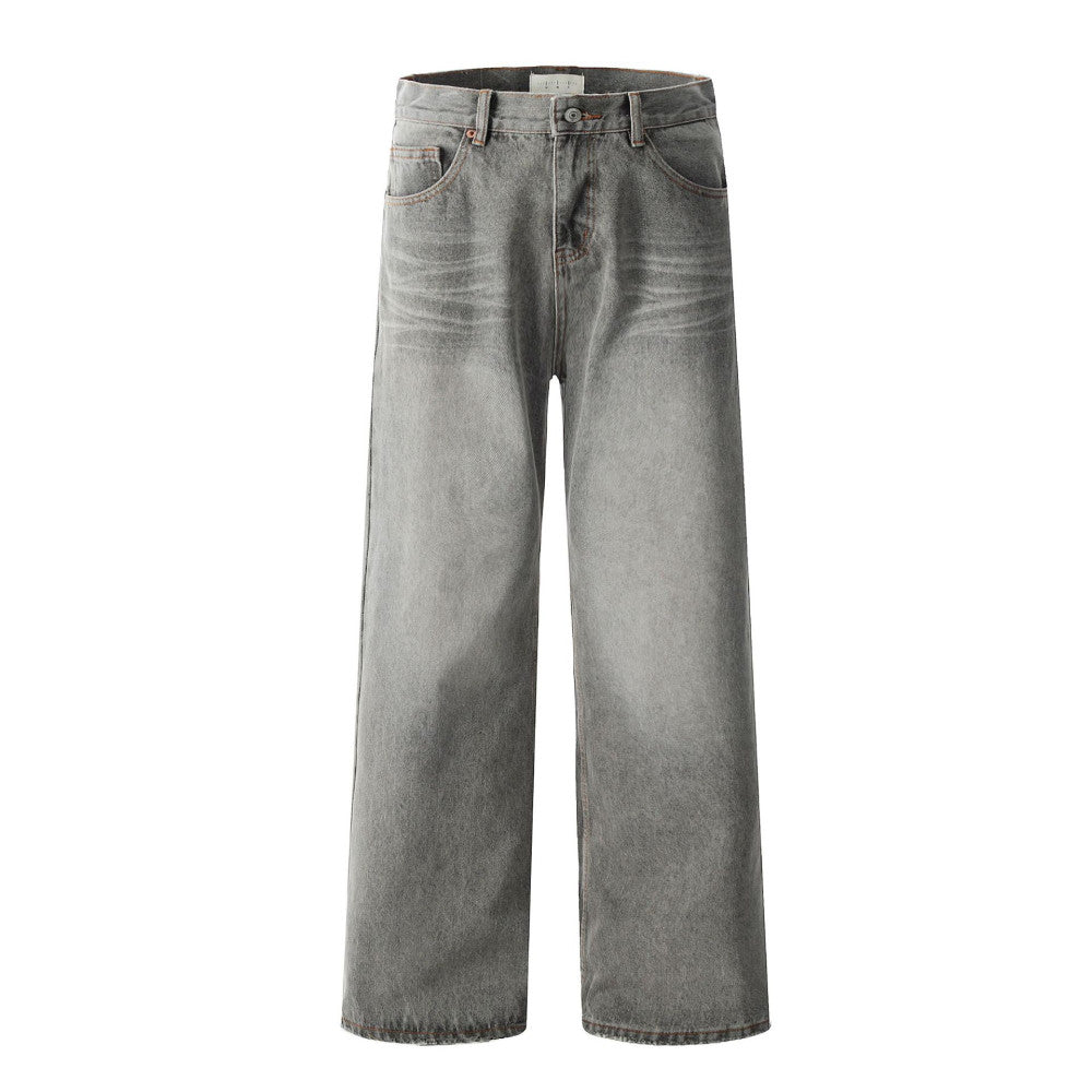 11KN American retro straight light gray jeans for men and women new style washed loose versatile slim long pants cross border image 5