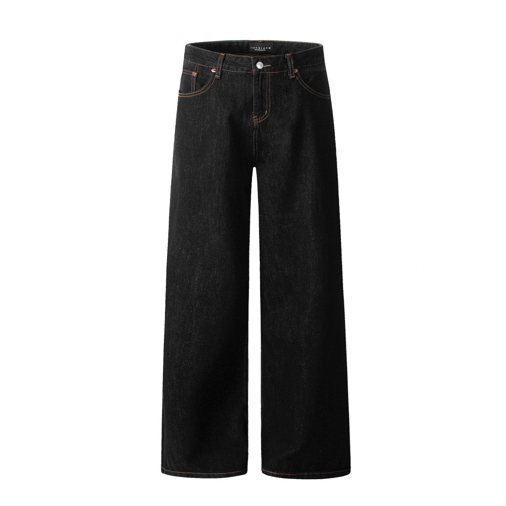 11KN American style dark black jeans for men and women loose straight slim simple cleanfit casual wide leg trousers image 6