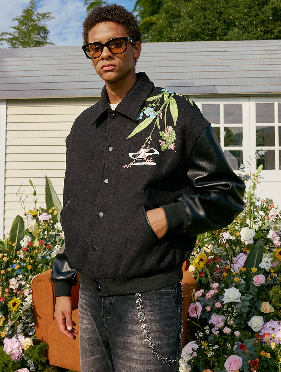 Floral Embroidery Baseball Jacket