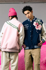 Floral Embroidery Varsity Jacket