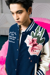 Floral Embroidery Varsity Jacket