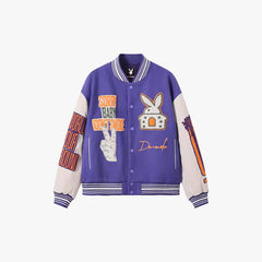 Embroidery Patchwork Leather Varsity Jacket