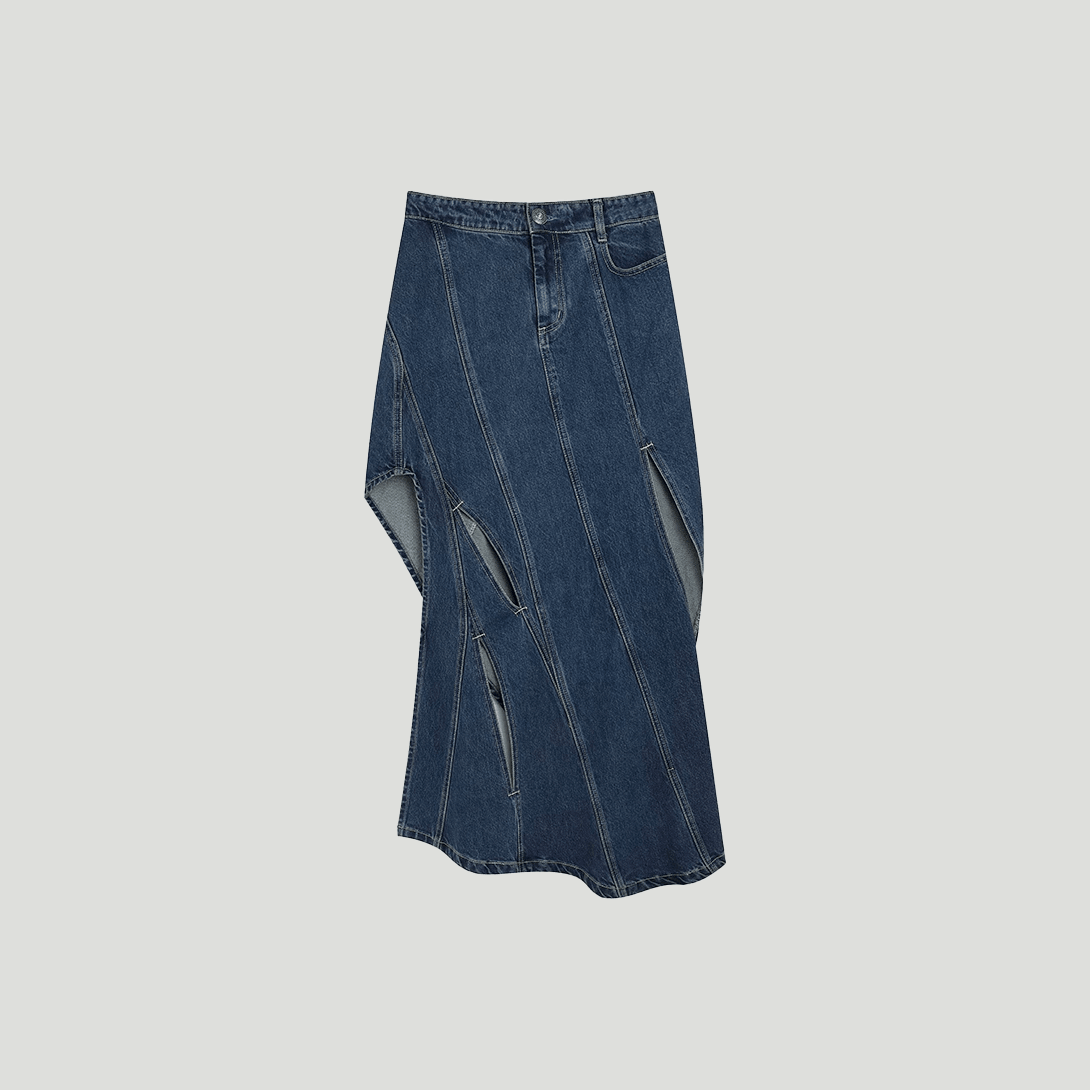 Distressed Denim Long Skirt - VONVATCH