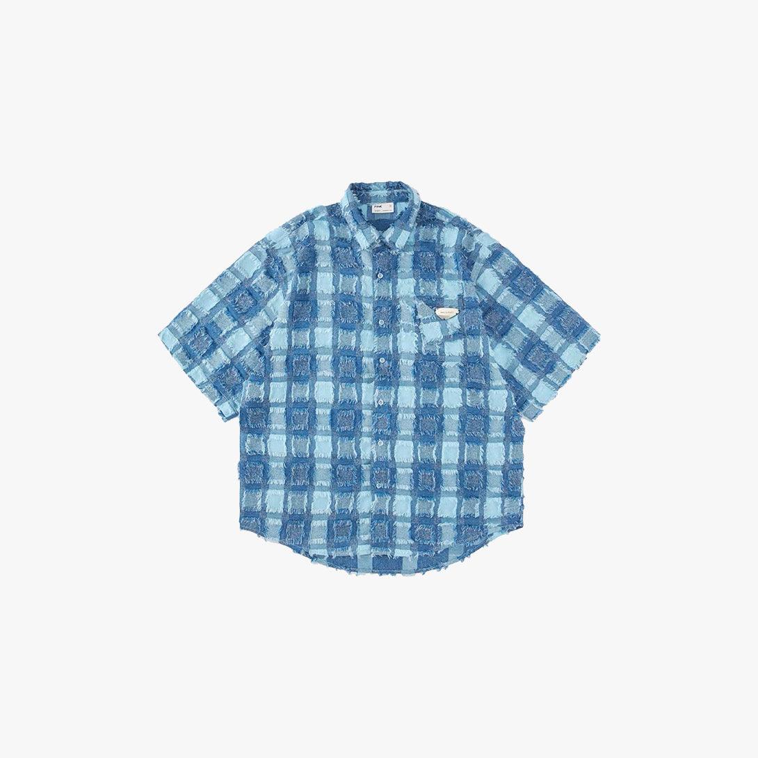 Fringed Plaid Short Sleeved Shirt - VONVATCH