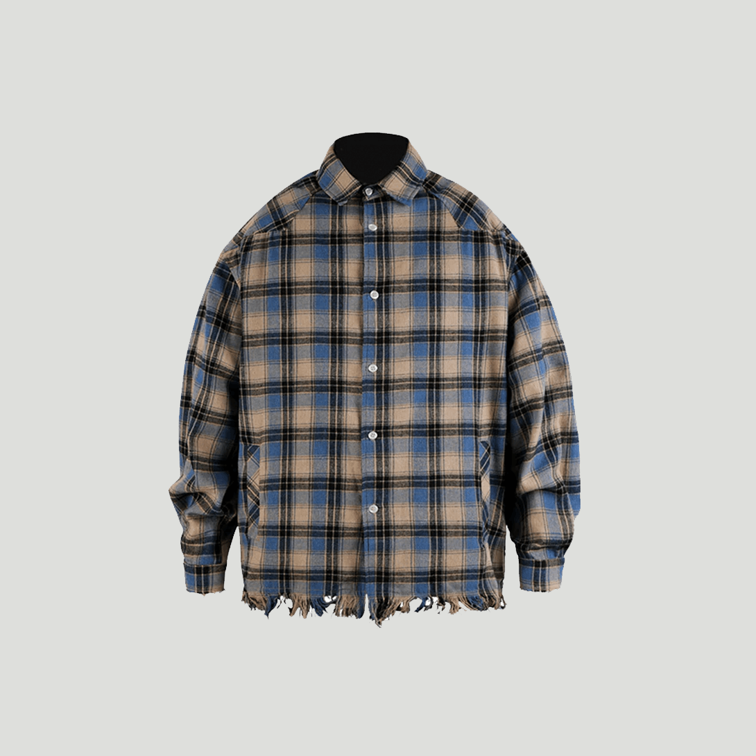 Raw Embroidery Plaid Shirt - VONVATCH