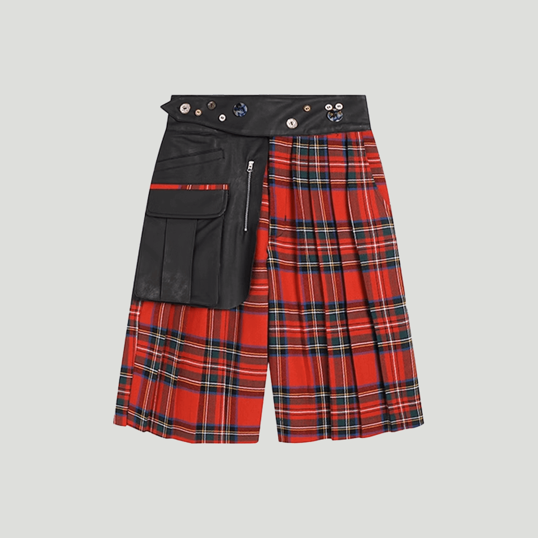 Red Plaid Pleated Shorts - VONVATCH