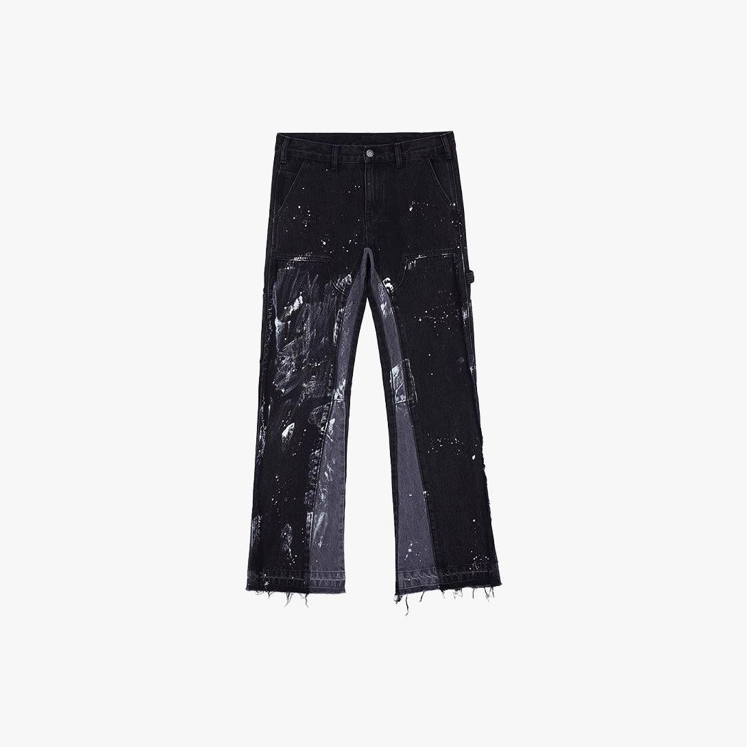 Spliced Deconstructed Denim Flared Trousers - VONVATCH