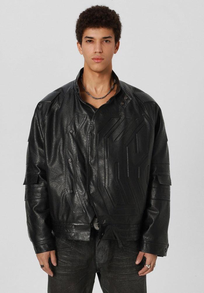 Steel-Printed Leather Jacket - VONVATCH