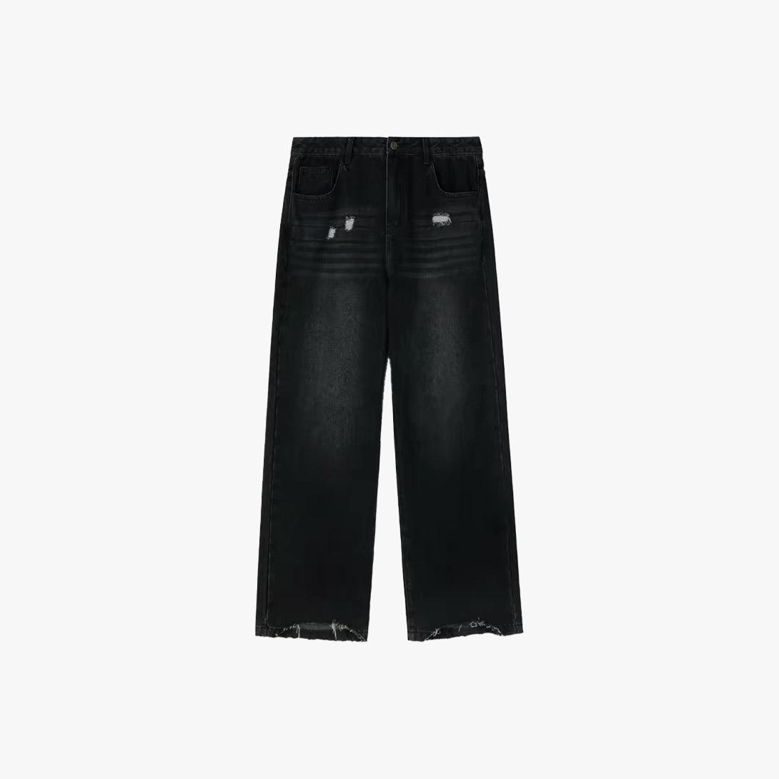 Washed Damaged Straight Jeans - VONVATCH